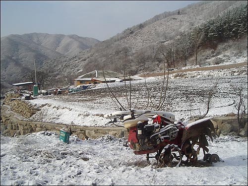 이제 기지개를 켜고 새 봄을 준비하는 경운기 한 대 